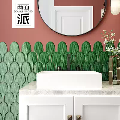 The fan-shaped ice handmade bricks dragon scales tile dining room kitchen Bright Wall bar brick blackish green yi xing zhuan