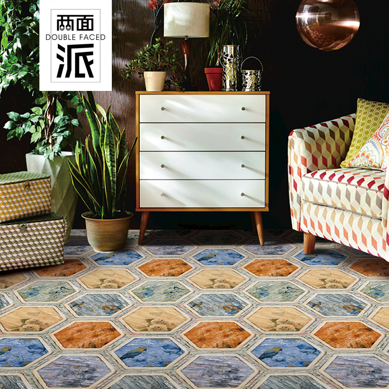 American Countryside Retro Floor Tiles Background Wall Hexagon Flower Brick Kitchen Toilet Balcony Tile Hexagon Antique Brick