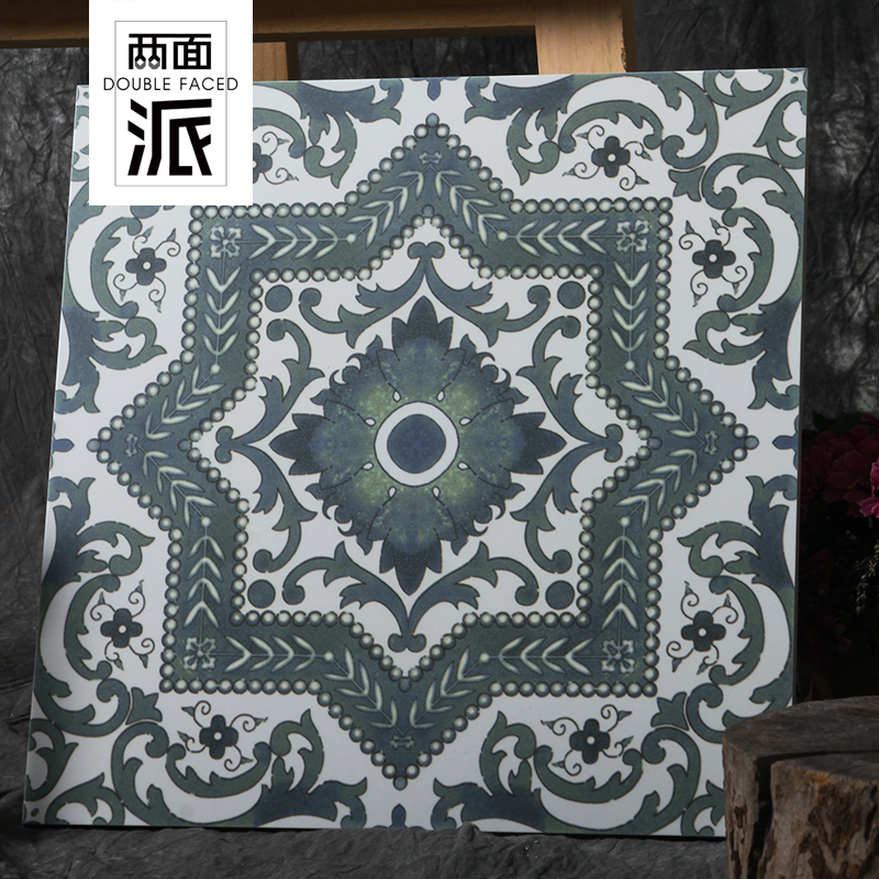 American retro parquet floor tiles Moroccan net red porcelain kitchen Makeup Room Flower pieces Balcony Ink Green Flower Brick 300