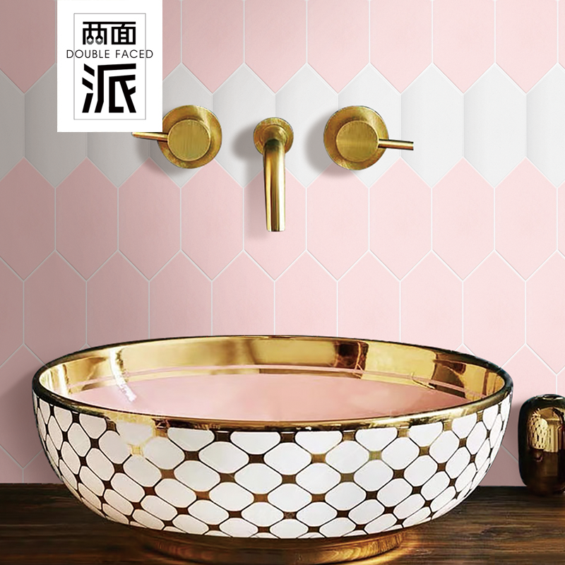 Pink Arrow Type Handmade Brick Black & White Bright Face Profiled Brick Morandi Diamond-shaped Tile Kitchen Makeup Room Matt Wall Brick