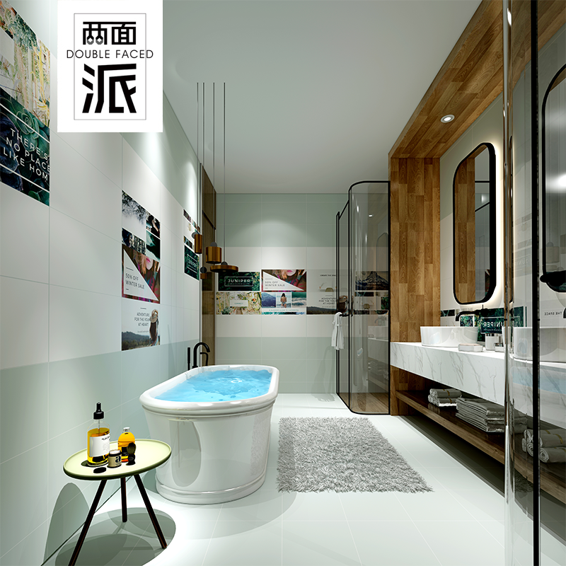 Nordic Style Porcelain Sheet Makeup Room Purple Wall Brick Mediterranean Blue Brick Kitchen Dark Blossom Brick 300x600