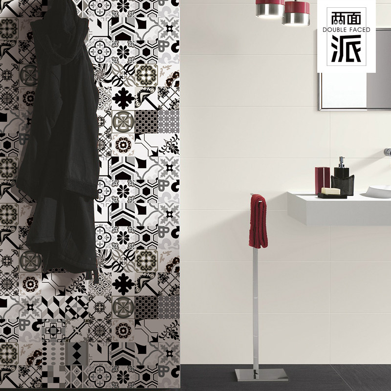 Spanish retro parquet floor tiles Black and white Flower brick 300 tile Background Living room Kitchen Make-up Room Balcony Wall Brick