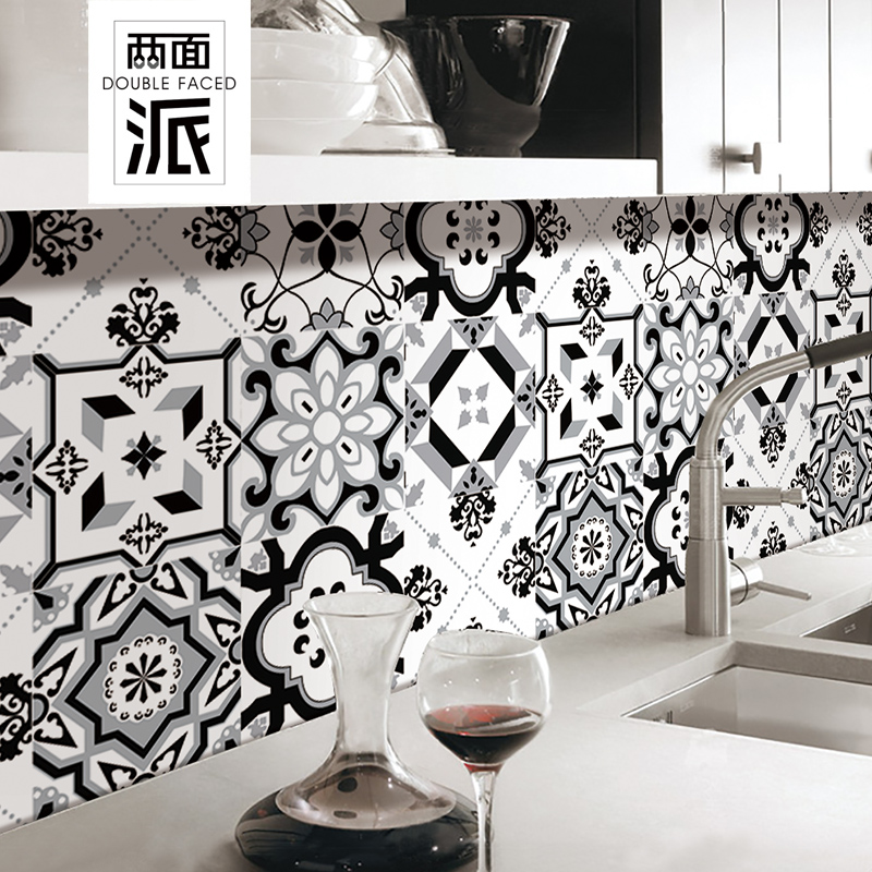 Spanish black and white flower brick minimalist around 300 wall tiles make-up room waist line background wall tiles Nordic