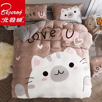 Nhung Bắc cực dày flannel bốn mảnh lông cừu san hô quilt chăn nhung hai mặt bao gồm mùa thu và mùa đông chăn ga cao cấp