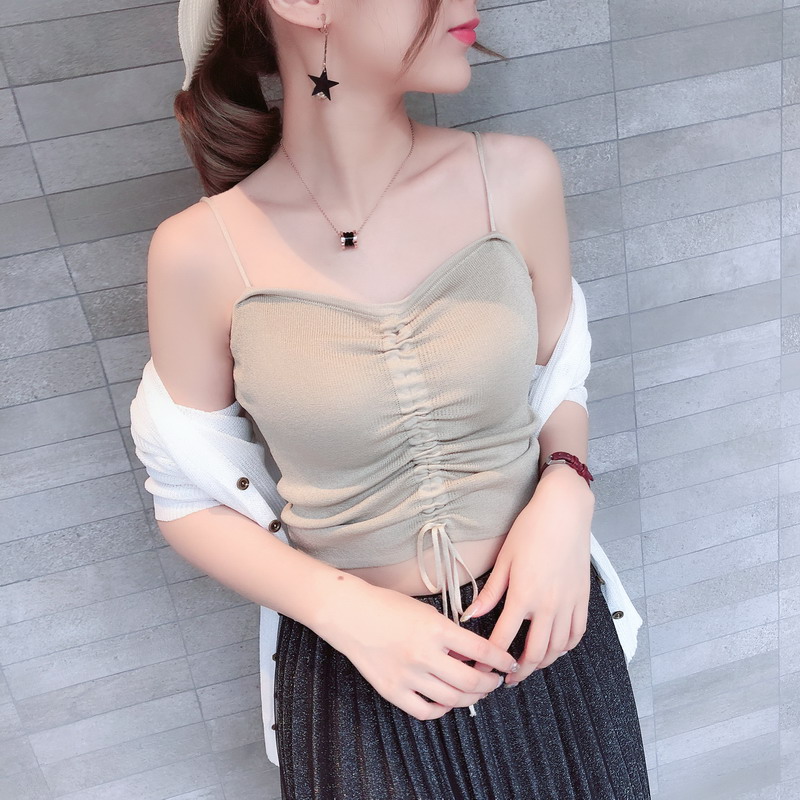2018 áo vest nữ nhỏ mới ra ngoài mặc mùa hè DrawString hương vị Hồng Kông sang trọng chạm đáy áo sơ mi lụa băng băng Harajuku áo tắm
