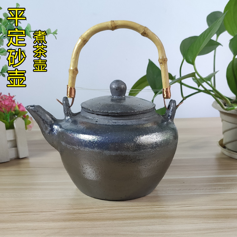 Black crystal furnace kettle Pingding sand pot black pottery lift beam health teapot single rough pottery open fire high temperature tea set
