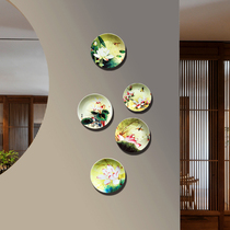 New Chinese Classical Flower Bird Decoration Hanging Pan Chinese Living Room Background Wall Ceramic Decoration Pan Restaurant Wall Adornment