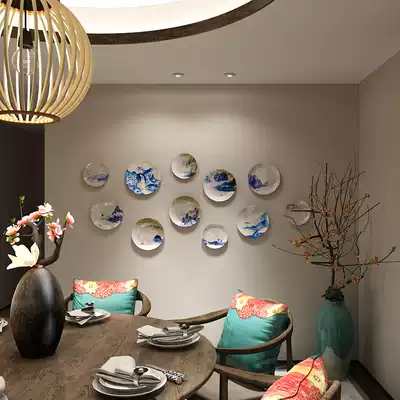 New Chinese style classical landscape decoration plate creative background wall hanging plate Hotel model room decoration sitting plate decoration