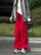This Year's Trendy Women's Sweatpants 2025 New Winter Fleece-Lined Red Petite Slimming Wide-Leg Sweatpants