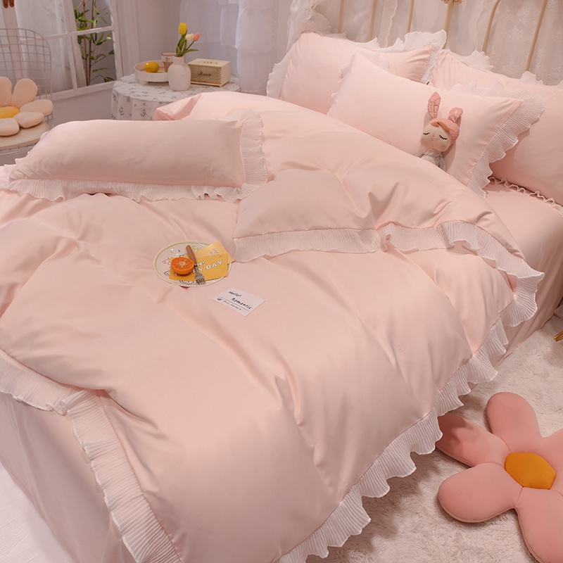 Little Red Book recommended chiffon Korean princess style four-piece cotton cotton quilt cover sheets girl heart bedding