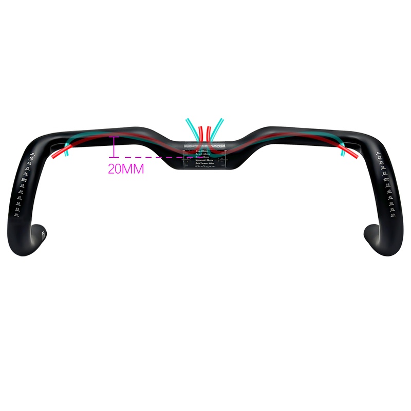 20mm Raised Curved Handlebars, Sprint-Type Road Bike Handlebars, Full Carbon Fiber, Fully Internal Cable Routing, Uci