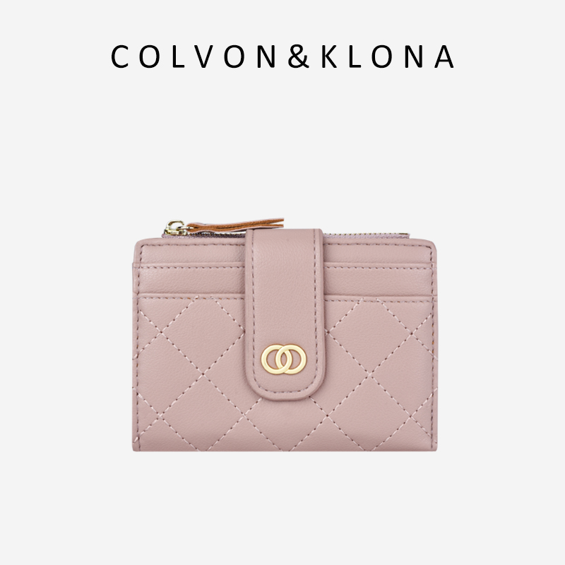 Colvon Klona purse ladies small fragrant wind small and super slim multifunctional soft leather buckle folding short card bag