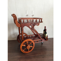 American solid wood dining car European wine delivery car retro double-decker hotel restaurant Home tea mobile trolley