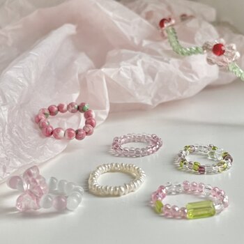 Garden one plus one shop original ring for women beads elastic rope spring and summer flowers butterfly fresh water pearls