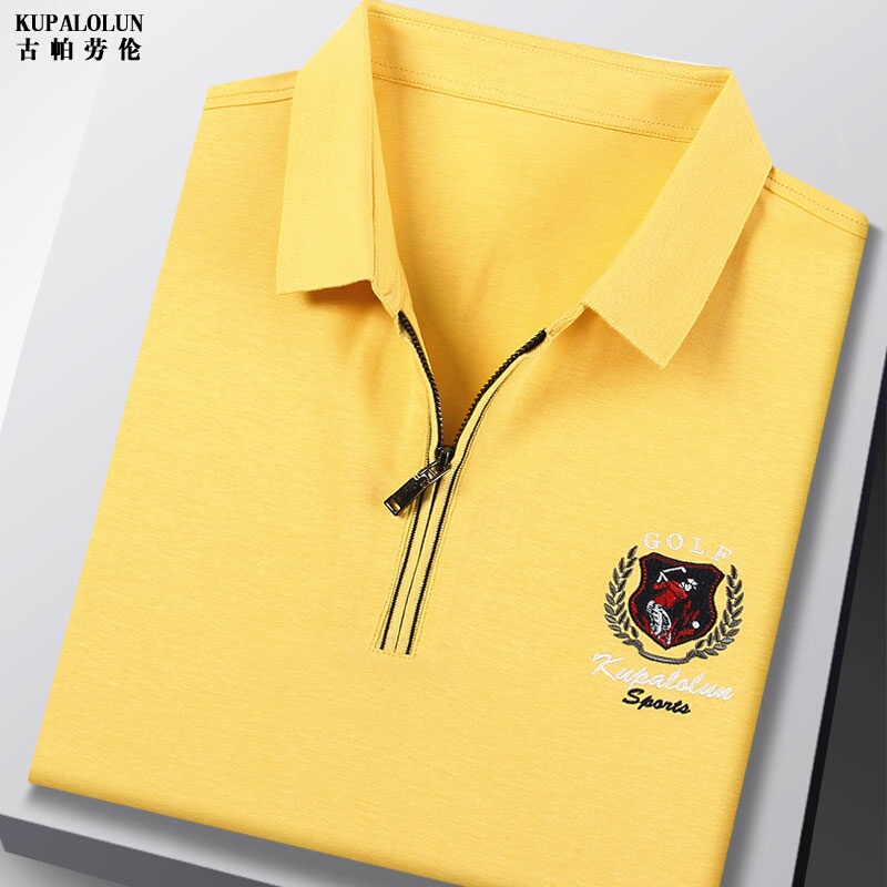 Brand Short-Sleeved T-Shirt Summer Golf Sports Casual Polo Shirt Top Double Mercerized Cotton Zipper Lapel T-Shirt