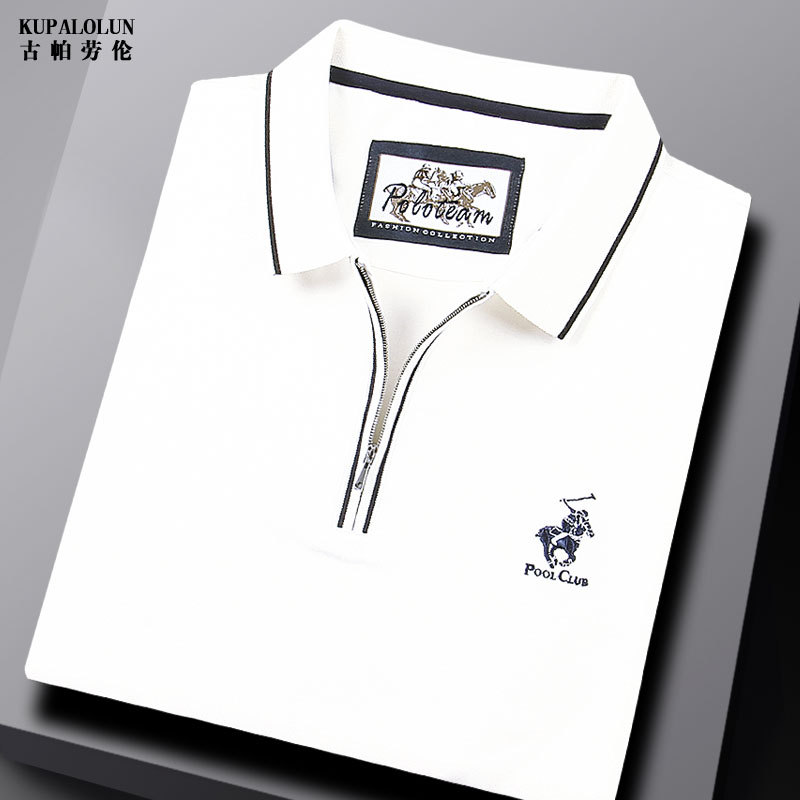 Authentic Paul Men's White Long-Sleeve T-Shirt Men's Zip-Up Polo Shirt Golf Shirt for Spring and Autumn Base Layer