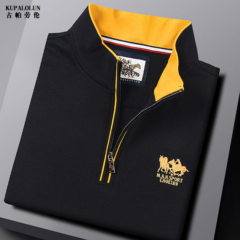 Brand Men's Stand Collar Zipper Solid Color Golf Long-Sleeve T-Shirt Men's Top Polo Shirt Paul Spring and Autumn Season