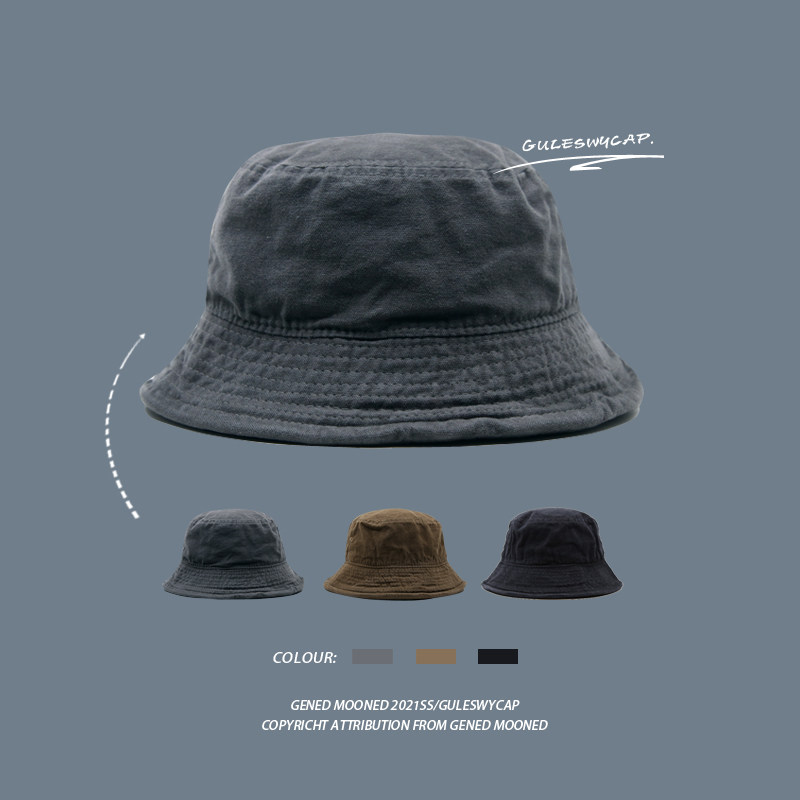 GULESWY summer washed black fisherman hat men and women tide Japanese and Korean version of the wild retro sunshade sunscreen basin hat