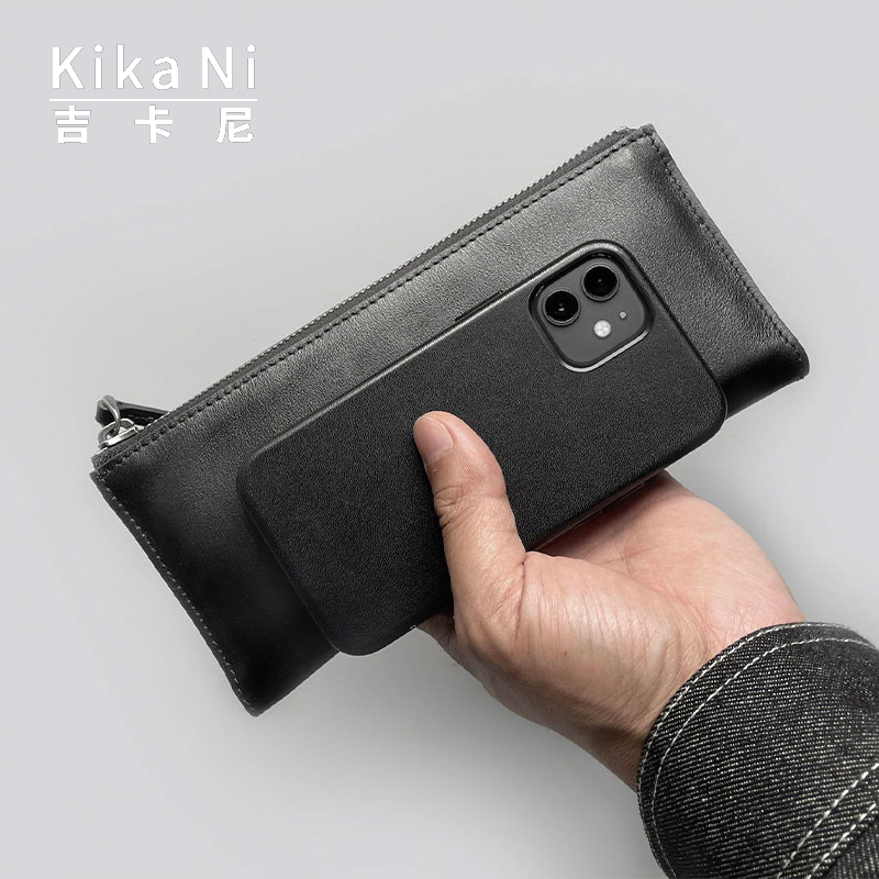 Giqqani minimalist mobile phone bag men's hand grab bag with tanned leather leather hand grip Bull Leather Bracelet Bag Tide