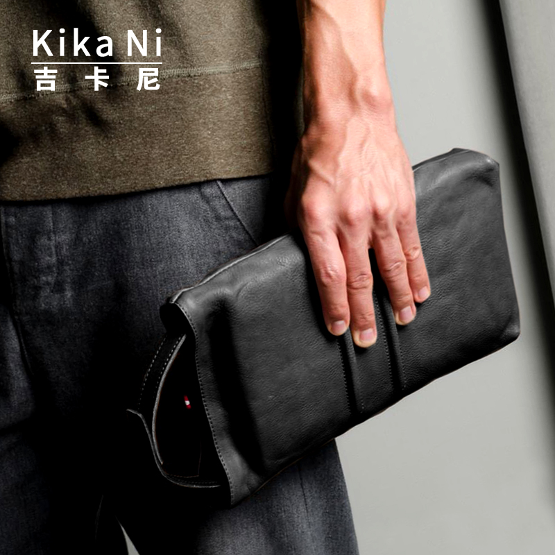 Tide brand hardgraft vintage leather envelope bag men clutch bag mobile phone bag switch storage bag charger
