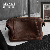 Gikani Retro Cow Leather Wash Bag Large Capacity Travel Business Trip Easy Containing Handbags Makeup Wash Toiletries