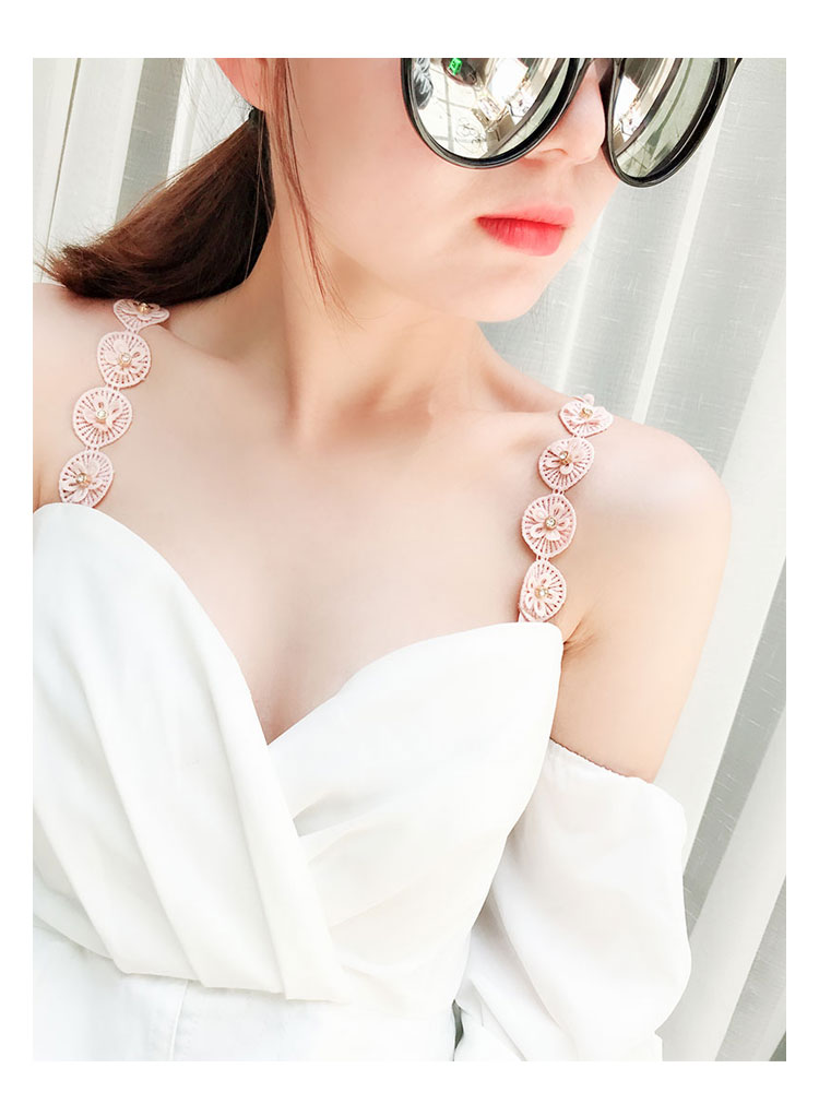 Sexy ren dây đeo vai Openwork đồ lót ren với áo ngực với rhinestone ngọc trai tinh tế từ đồ lót vai phụ kiện đồ lót nữ