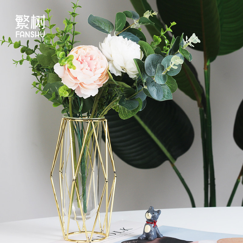 Nordic style ins creative desktop hydroponic green radish flower arrangement dry flower glass vase rhombus hydroponic plant flower pot