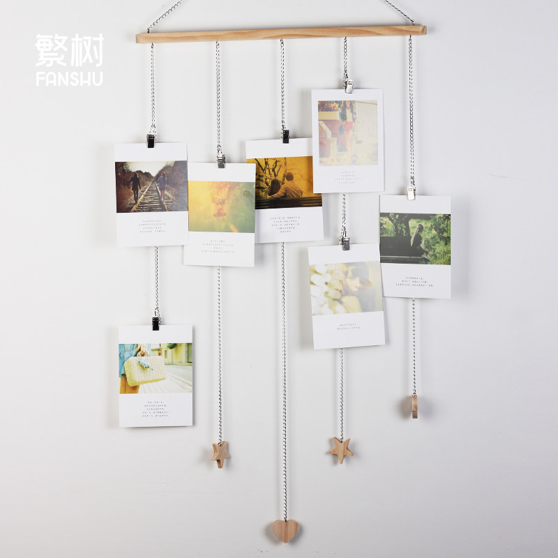 ins creative photo wall decorative photo frame wall hanging wall combination punch-free iron chain Nordic style net red room layout
