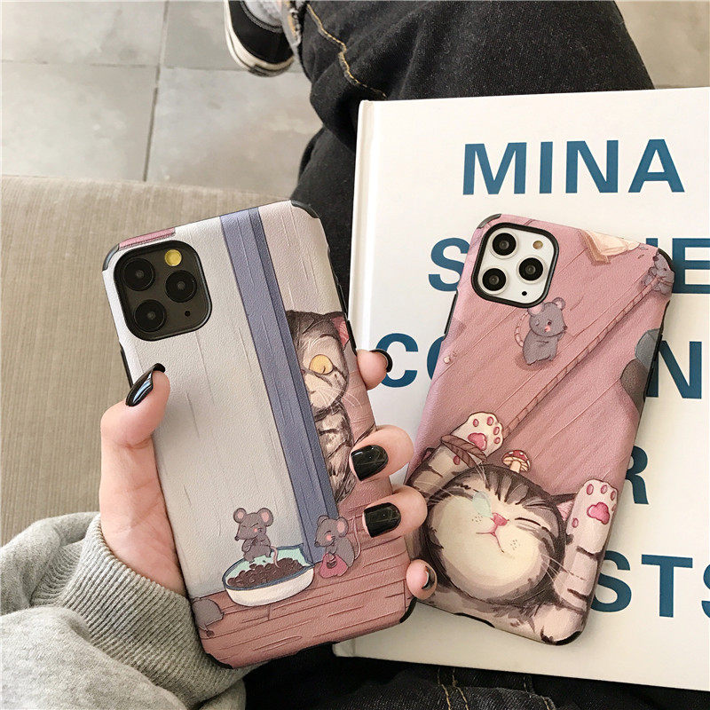 Suitable for apple 11 pro max mobile phone protective shell cartoon illustration cat iphone11pro all-inclusive anti-fall tide brand