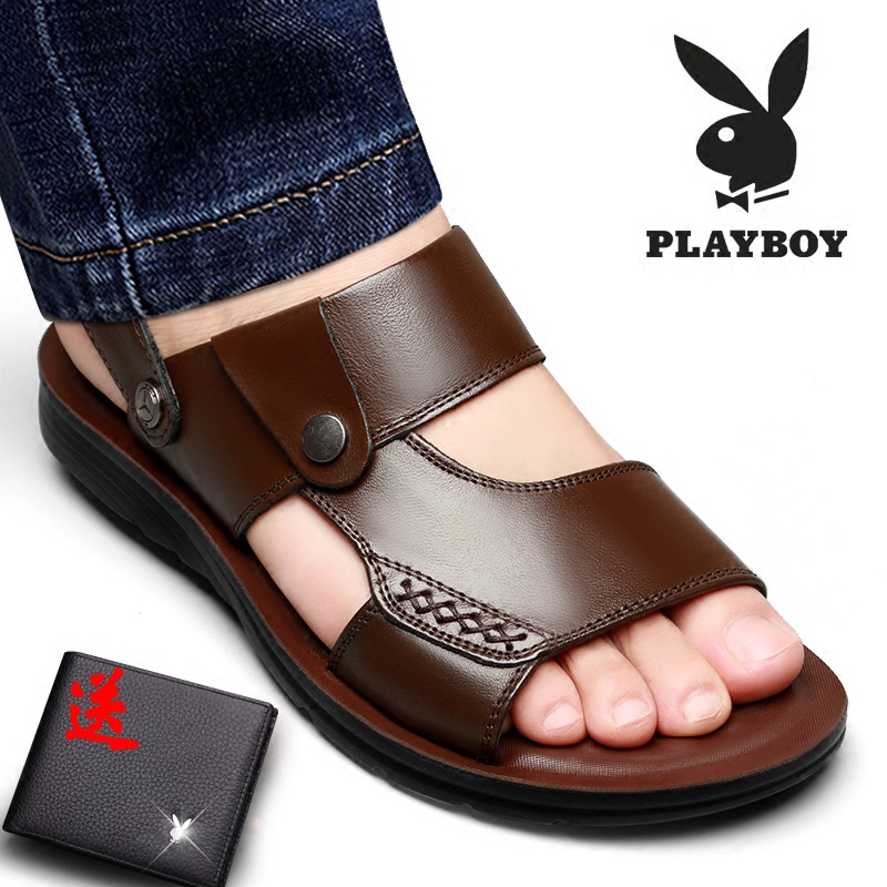 Flowers Playboy sandals Men's leather Bull Leather 2022 Summer New Casual Beach Shoes Han Edition Non-slip Soft Bottom