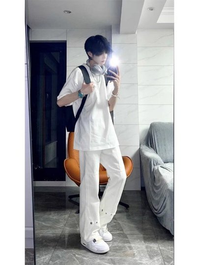 American Vibe High Street Jeans mit Schnallenwaschung für Herren, Herbst, Cleanfit, trendige Marke, lockere, gerade Hose mit weitem Bein