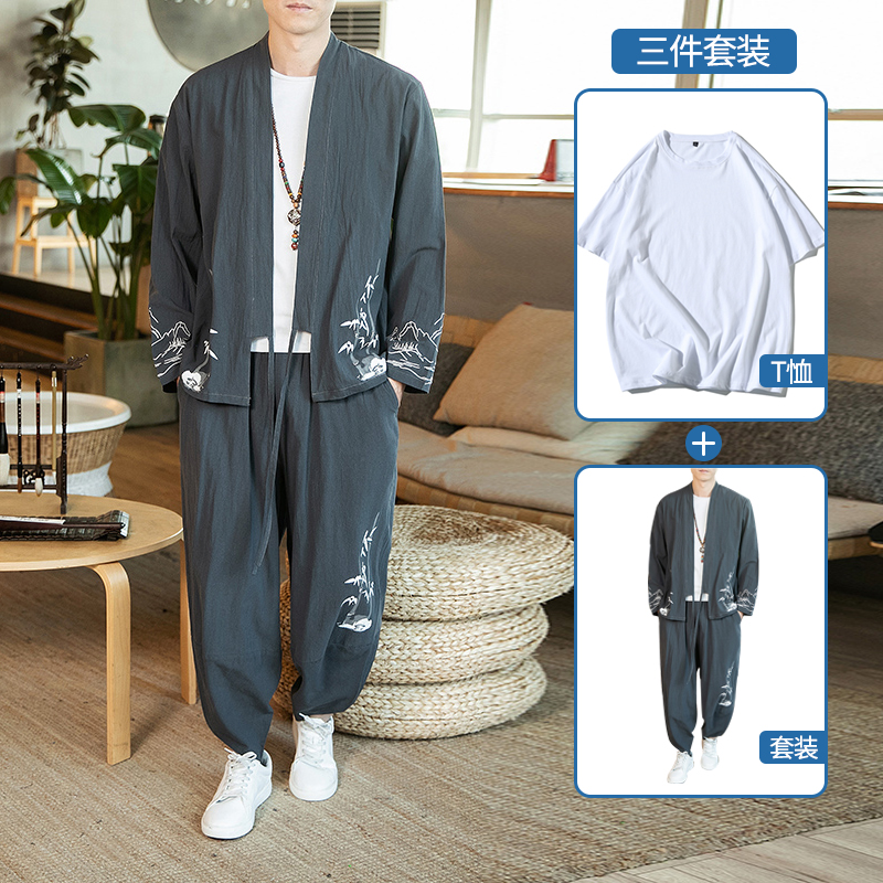 mùa hè mỏng cardigan Tang hai mảnh retro phong cách Nhật Bản áo Trung Quốc gió nam kimono giản dị phù hợp với thủy triều