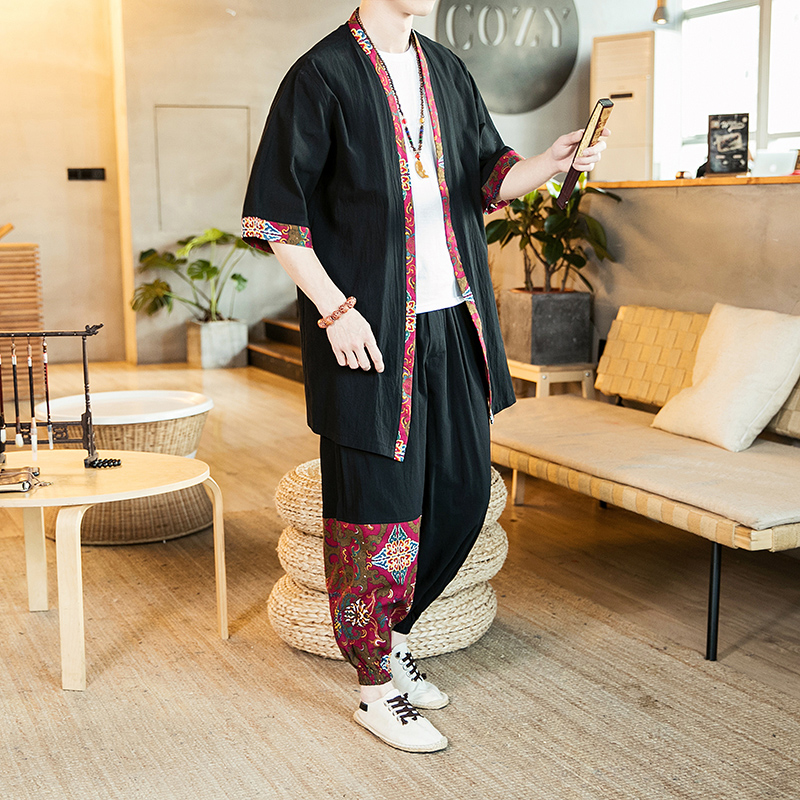 mùa hè mỏng cardigan Tang hai mảnh retro phong cách Nhật Bản áo Trung Quốc gió nam kimono giản dị phù hợp với thủy triều