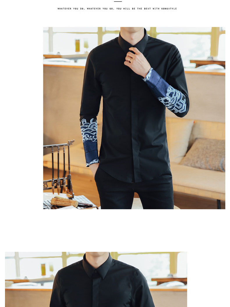 Áo khoác nam áo dài tay Trung Quốc phong cách thêu retro nam phiên bản Hàn Quốc của xu hướng áo sơ mi nam chất béo áo thủy triều - Cao bồi quần tây