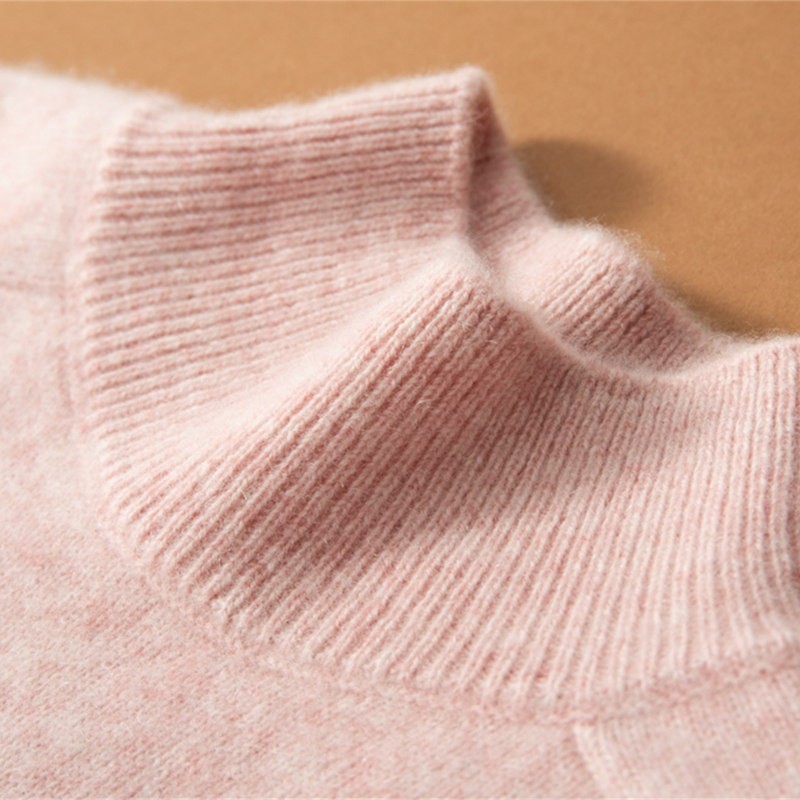 Autumn and Winter Half-Turtleneck Cashmere Sweater for Women, Short Thick Loose Pullover Knitted Base Layer Pure Cashmere Sweater