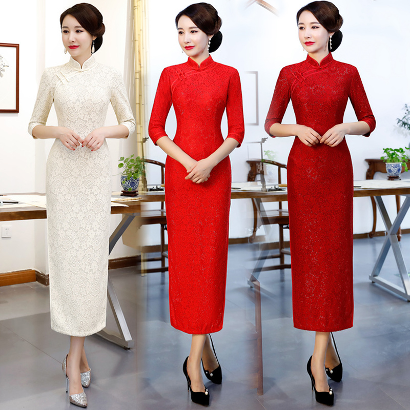 Long version of young Young Girl Lace Qipao 2022 New Woman Retro China Wind Elegant and Elegant Conspicuos Qipao Dress