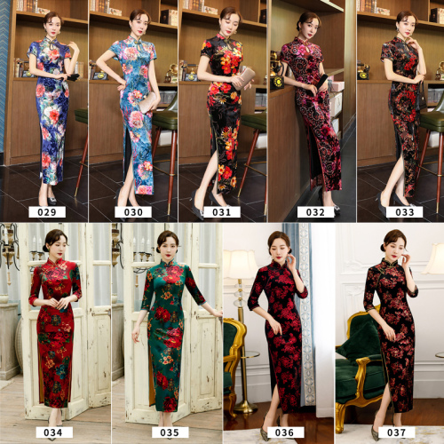 Chinese Dress Qipao for women Golden velvet cheongsam dress young girl new China style long style catwalk cheongsam