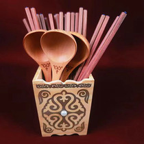 Lagola chopstick cylinder decorated with wooden durable cutlery box ethnic Kazakh