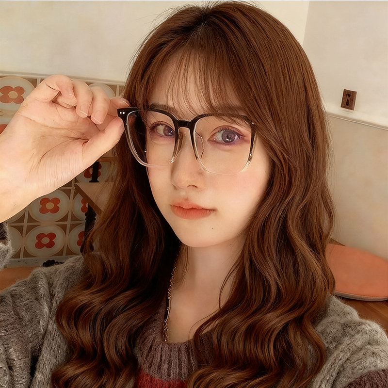 Large Frame Blue Light Blocking Glasses for Men and Women, Prescription Glasses, Transparent Square Frame, Trendy Face-Slimming Tool, Natural Look, Trendy Non-Prescription Glasses