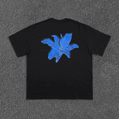 Хлопковая синяя футболка с коротким рукавом, в американском стиле, в цветочек