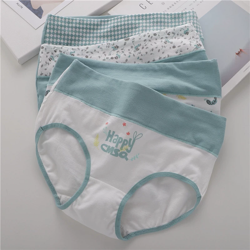 4 cặp quần lót bụng nữ từ trung đến cao thắt lưng cotton tinh khiết màu xanh lá cây bơ liền mạch thoáng khí quần sịp nữ sinh - Cặp đôi