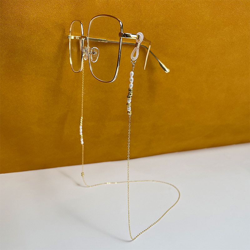 Natural pearl glasses chain female 14K gold-coated simple non-slip lanyard hypoallergenic fashion net red chain for elders