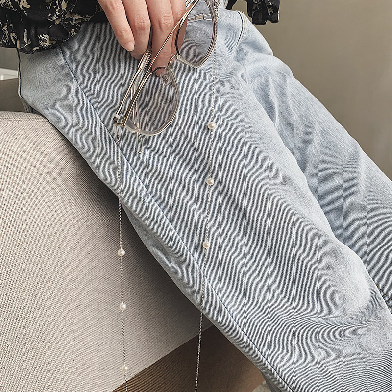 Sterling silver natural pearl glasses hanging chain non-fading female tide hanging neck decoration anti-off net red star section hypoallergenic