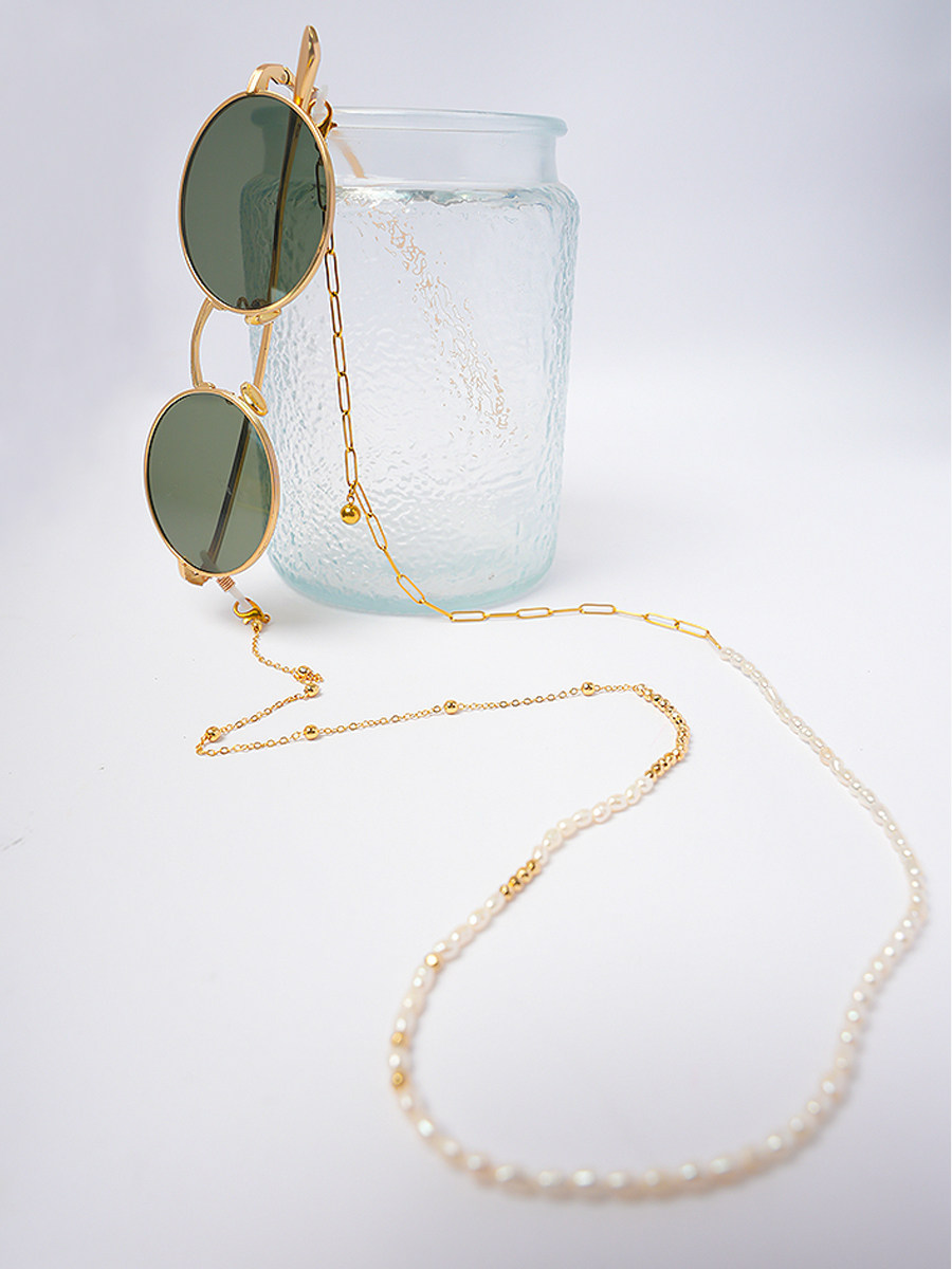 Natural ultra-fine rice pearl glasses chain women's hanging neck asymmetric simple splicing anti-lost anti-slip mask earphone chain