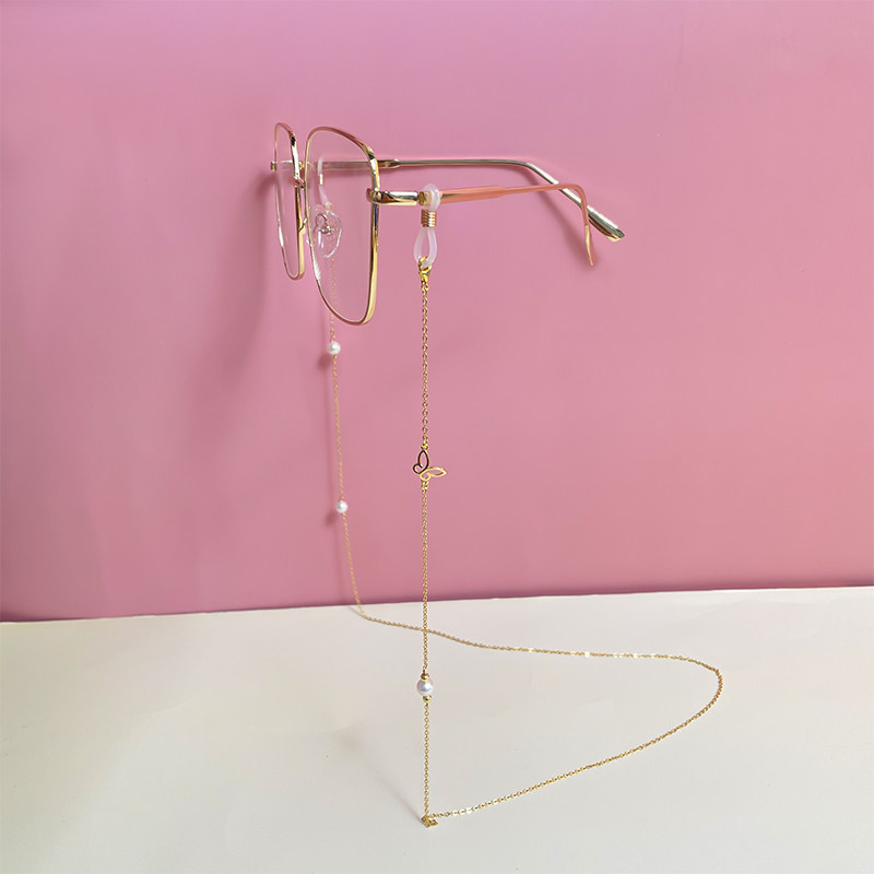 925 Pure Silver Butterfly Glasses Chain Women Ins Brief Lukewarm Wind Small Crowd Design Sense Hanging Neck Sunglasses Sling Accessories