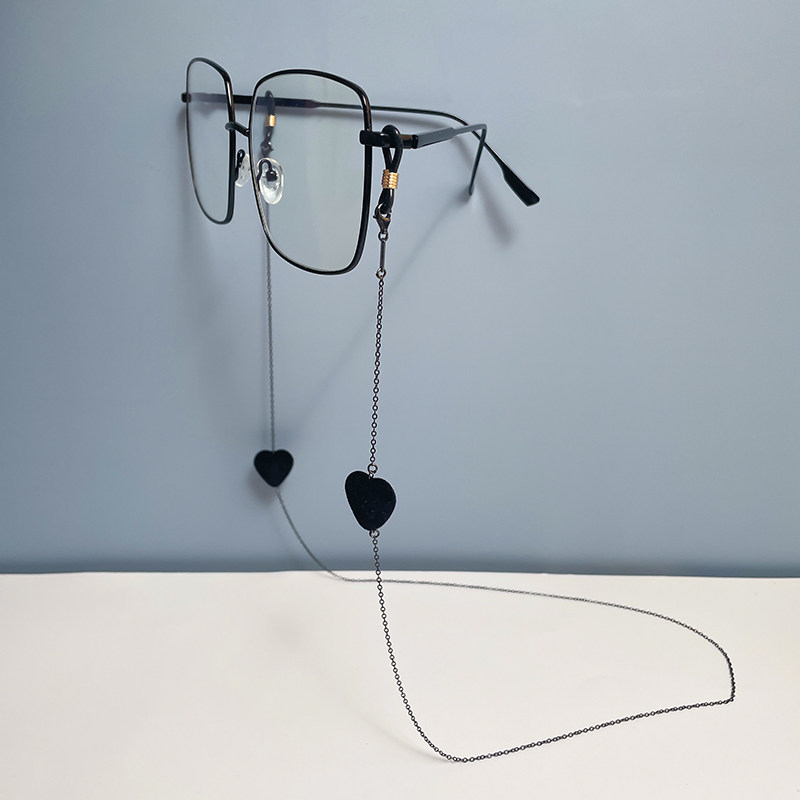 Black velvet heart glasses chain women's hanging neck non-fading hypoallergenic sterling silver glasses sunglasses hanging chain mask hanging chain