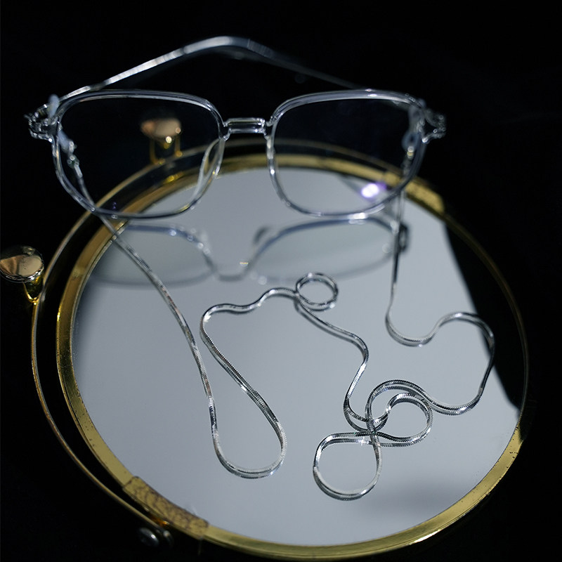 925 silver sterling silver sparkling super flash glasses chain plain chain trendy snake bone chain high-end design sense ins mask chain