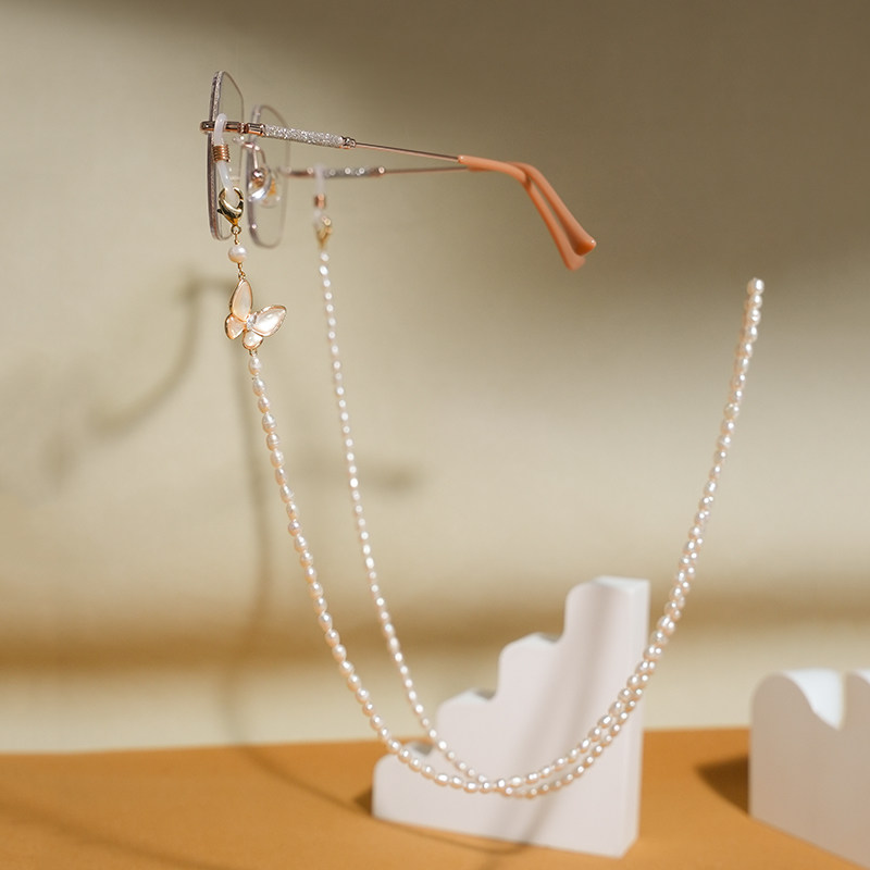 Natural mother-of-pearl butterfly pearl glasses chain mask chain multi-functional trendy niche anti-lost anti-slip hanging neck sunglasses chain