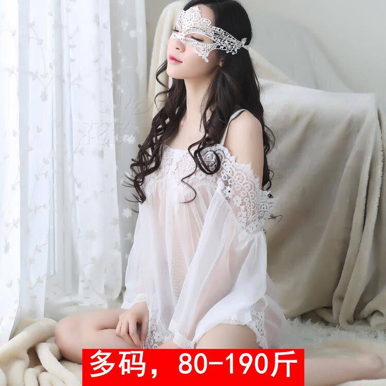 Lace new nylon tulle nightdress women's suspenders see-through dress XL fat mm sexy cute princess underwear Sao