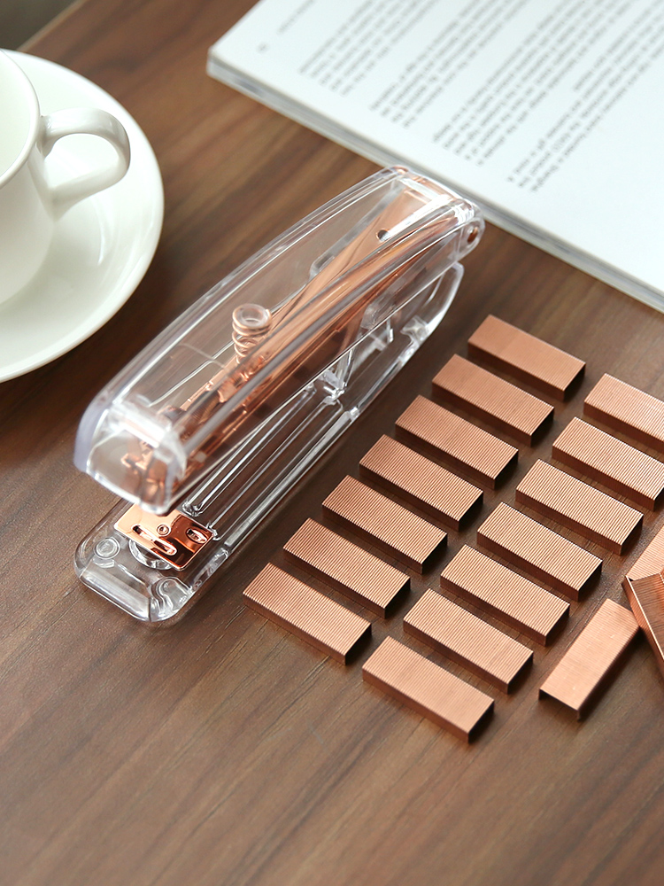Transparent Acrylic stapler Cute girl heart rose gold simple stapler Office supplies document binding